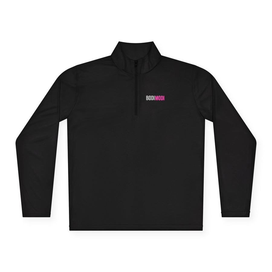BodiModi unisex black quarter-zip pullover front view