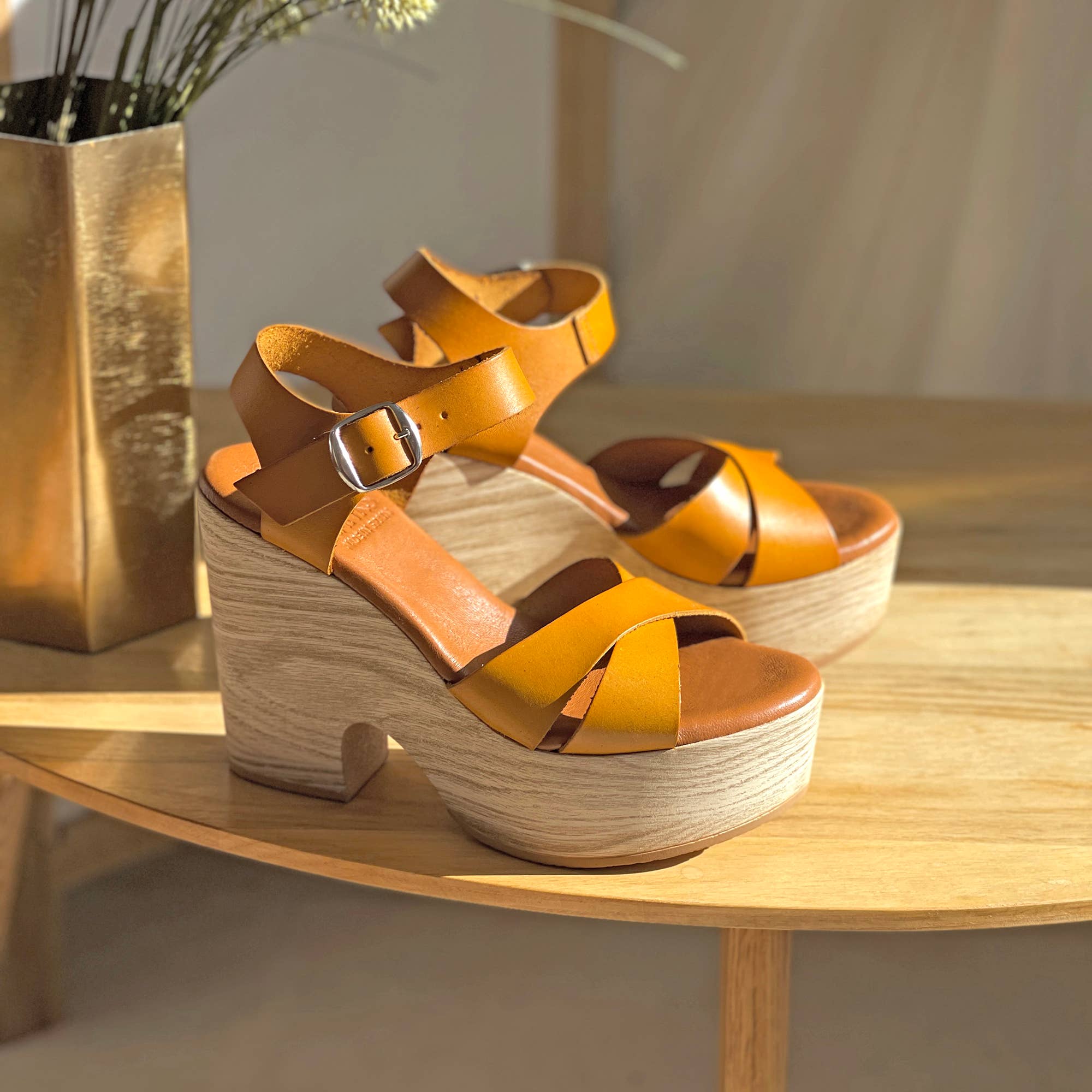 Keita Platform Sandal in Yellow Leather