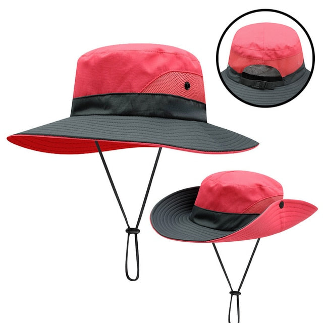 Ladies Ponytail Summer Wide Brim UV Protection Hat