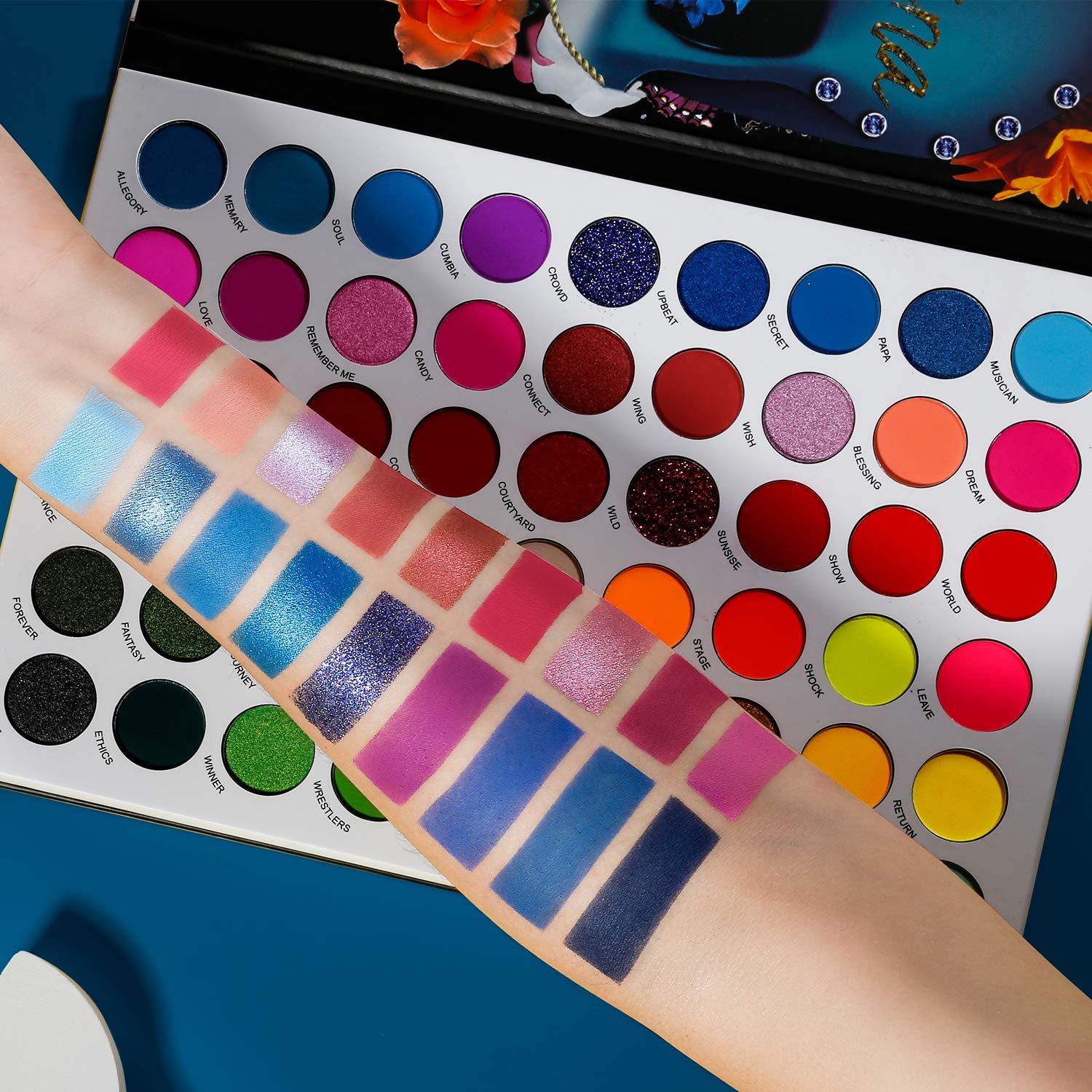 Neon Eyeshadow Palette, Highly Pigmented 54 Color Matte Shimmer Glitter Blacklight Makeup Pallet Glow in the Dark, Long Lasting Waterproof Rainbow Uv Colorful Eye Shadow for Rave,Party,Cosplay