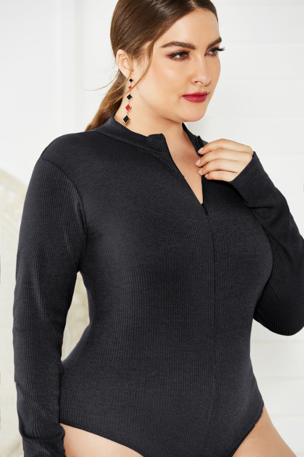BodiModi UrbanFit® Zip-Up Long Sleeve Bodysuit - Trendy Plus Size