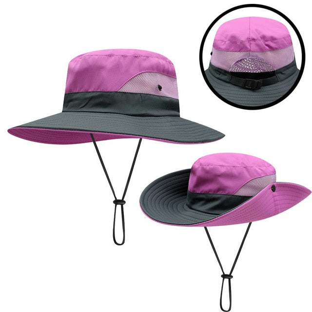 Ladies Ponytail Summer Wide Brim UV Protection Hat