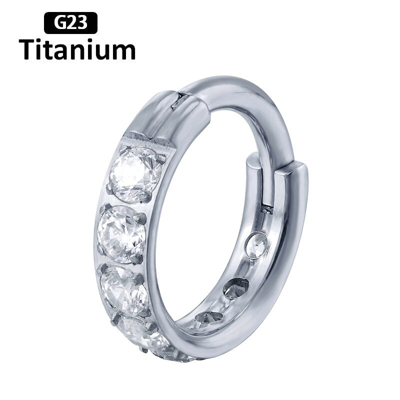 G23 Titanium Stone Hinged Segment Hoops - Piercing Body Jewelry