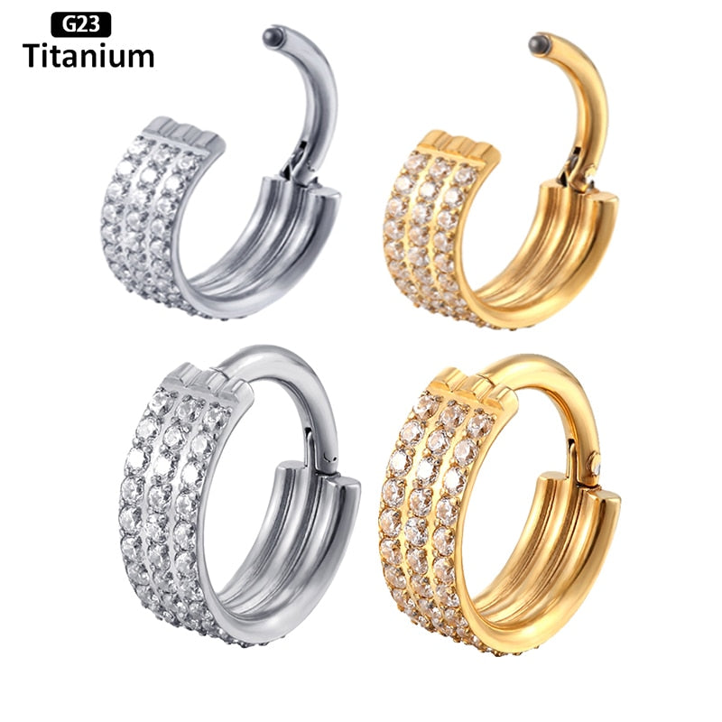 G23 Titanium Stone Hinged Segment Hoops - Piercing Body Jewelry