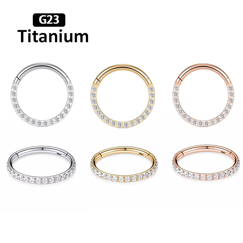 G23 Titanium Stone Hinged Segment Hoops - Piercing Body Jewelry