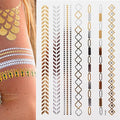 Tatuaggio temporaneo premium Boho Metallic Gold con piume da festival 