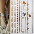 Tatuaggio temporaneo premium Boho Metallic Gold con piume da festival 