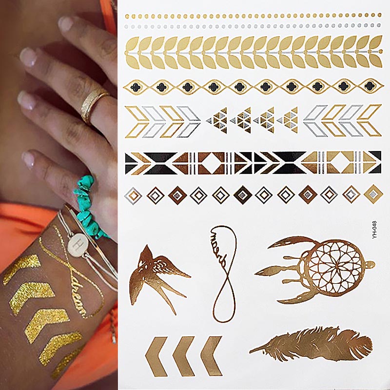 Premium Boho Metallic Gold Festival Feathers Temporary Tattoo