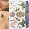 Tatuaggio temporaneo premium Boho Metallic Gold con piume da festival 