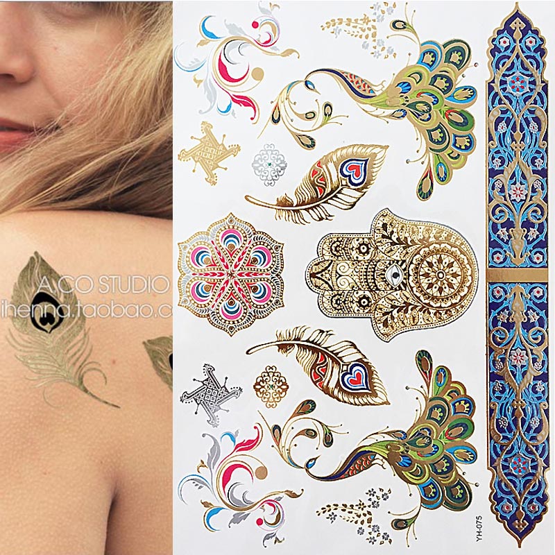 Premium Boho Metallic Gold Festival Feathers Temporary Tattoo