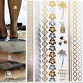 Tatuaggio temporaneo premium Boho Metallic Gold con piume da festival 