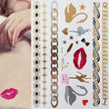 Tatuaggio temporaneo premium Boho Metallic Gold con piume da festival 