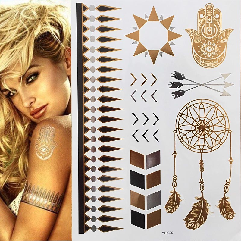 Premium Boho Metallic Gold Festival Feathers Temporary Tattoo