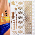 Tatuaggio temporaneo premium Boho Metallic Gold con piume da festival 