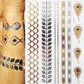 Tatuaggio temporaneo premium Boho Metallic Gold con piume da festival 