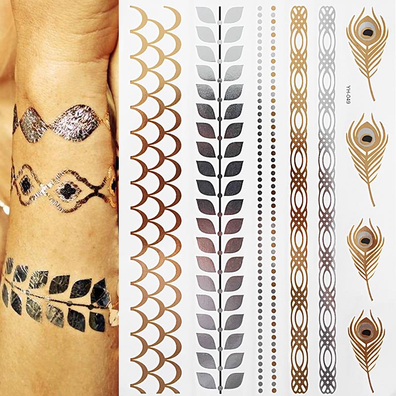 Premium Boho Metallic Gold Festival Feathers Temporary Tattoo