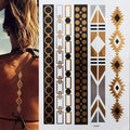 Tatuaggio temporaneo premium Boho Metallic Gold con piume da festival 