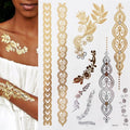 Tatuaggio temporaneo premium Boho Metallic Gold con piume da festival 