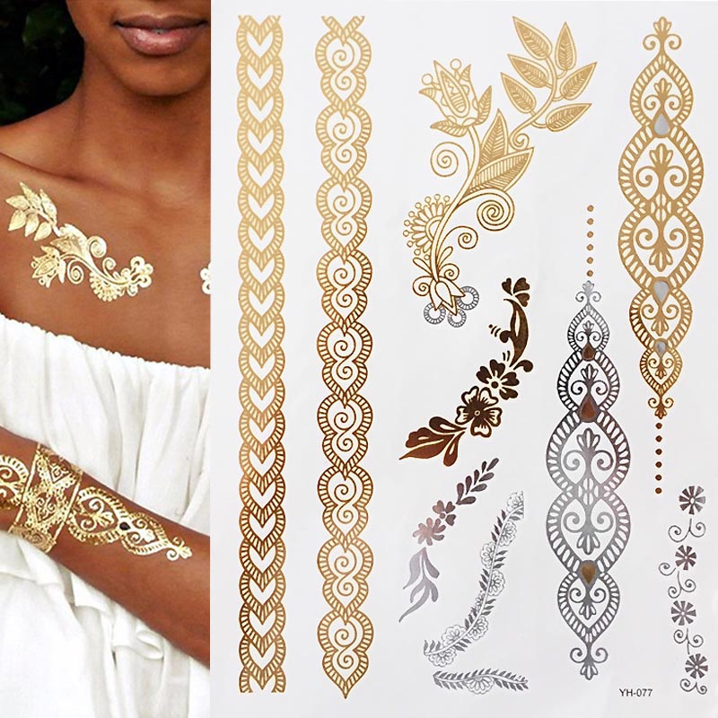 Premium Boho Metallic Gold Festival Feathers Temporary Tattoo