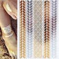 Tatuaggio temporaneo premium Boho Metallic Gold con piume da festival 