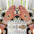 Tatuaggio temporaneo premium Boho Metallic Gold con piume da festival 
