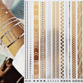Tatuaggio temporaneo premium Boho Metallic Gold con piume da festival 