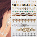 Tatuaggio temporaneo premium Boho Metallic Gold con piume da festival 