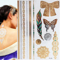 Tatuaggio temporaneo premium Boho Metallic Gold con piume da festival 