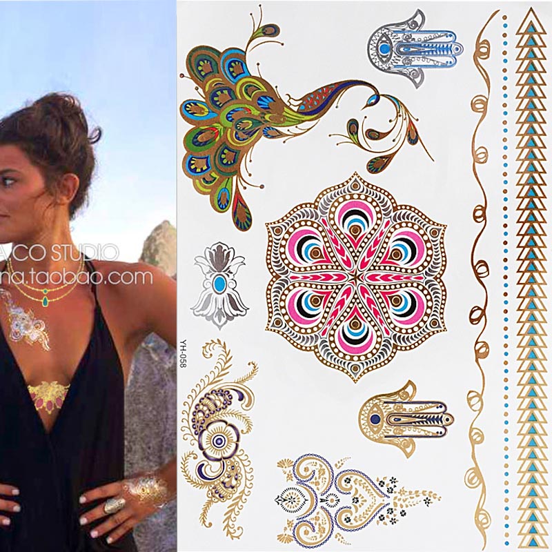 Premium Boho Metallic Gold Festival Feathers Temporary Tattoo