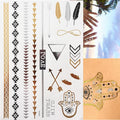 Tatuaggio temporaneo premium Boho Metallic Gold con piume da festival 