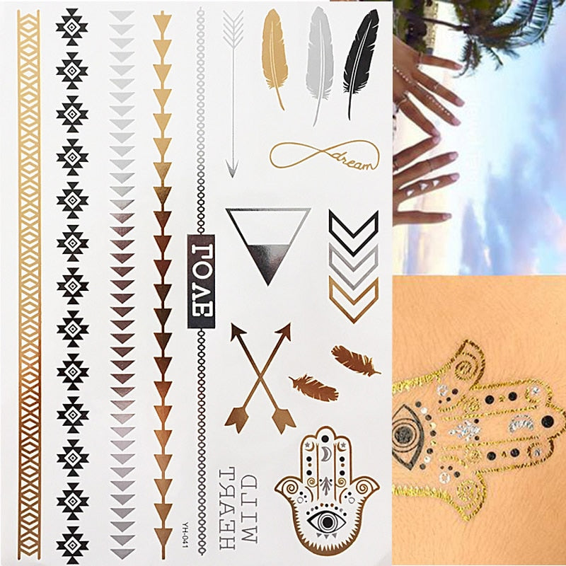 Premium Boho Metallic Gold Festival Feathers Temporary Tattoo