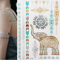 Tatuaggio temporaneo premium Boho Metallic Gold con piume da festival 