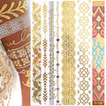 Tatuaggio temporaneo premium Boho Metallic Gold con piume da festival 