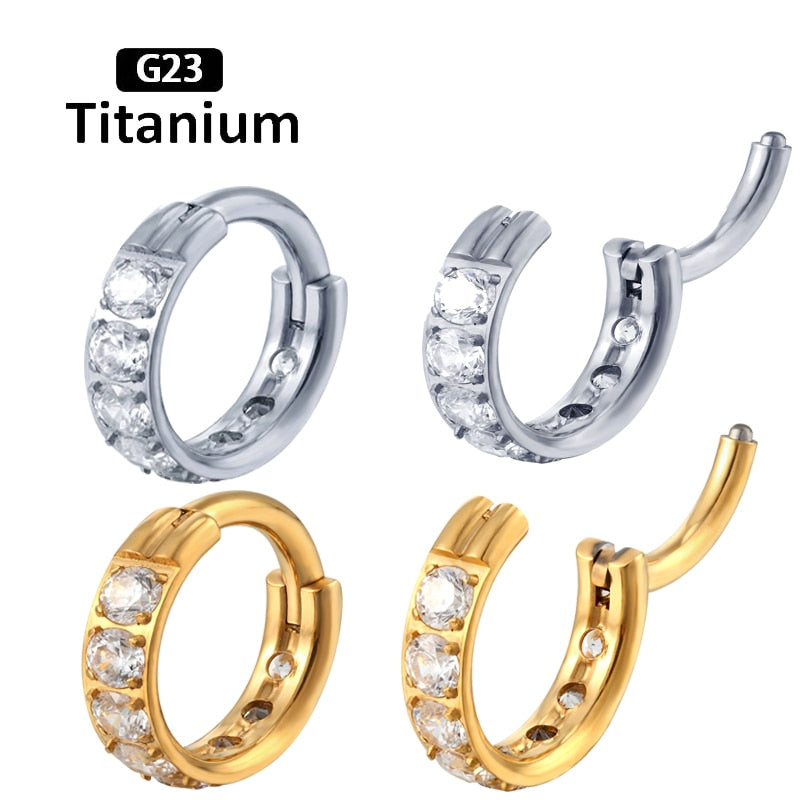 G23 Titanium Stone Hinged Segment Hoops - Piercing Body Jewelry