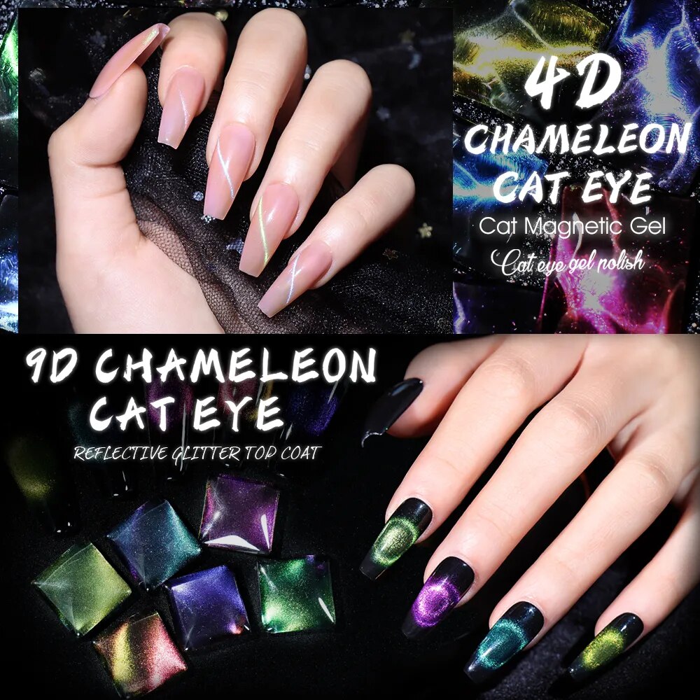 GalaxySpark Beaut Magnetic Cat Eye Nail Gel Polish - Holographic Rainbow 4D 9D Chameleon Nail Art