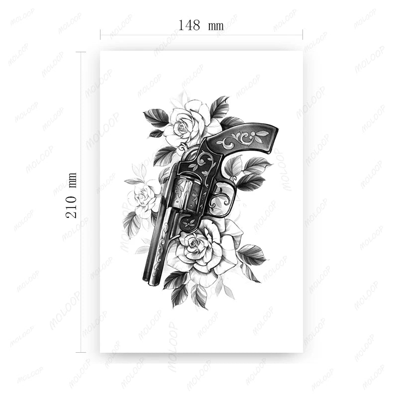 ArtisanSkin Black Gun Vine Temporary Tattoo Sticker - Waterproof Body Art