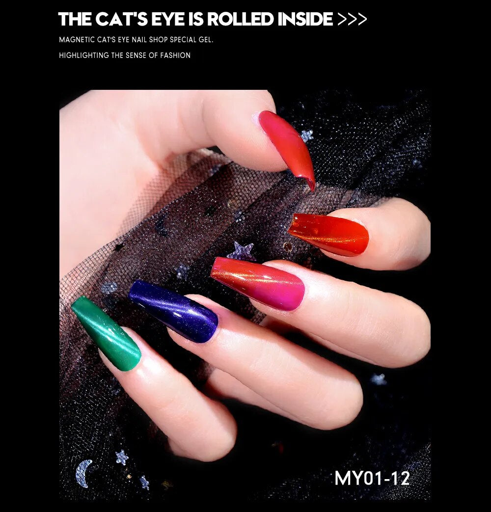 GalaxySpark Beaut Magnetic Cat Eye Nail Gel Polish - Holographic Rainbow 4D 9D Chameleon Nail Art