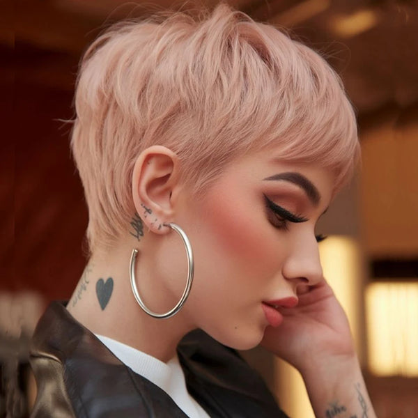 Coralia™ Pixie Bob Wig – Rose Gold Brazilian Remy Human Hair