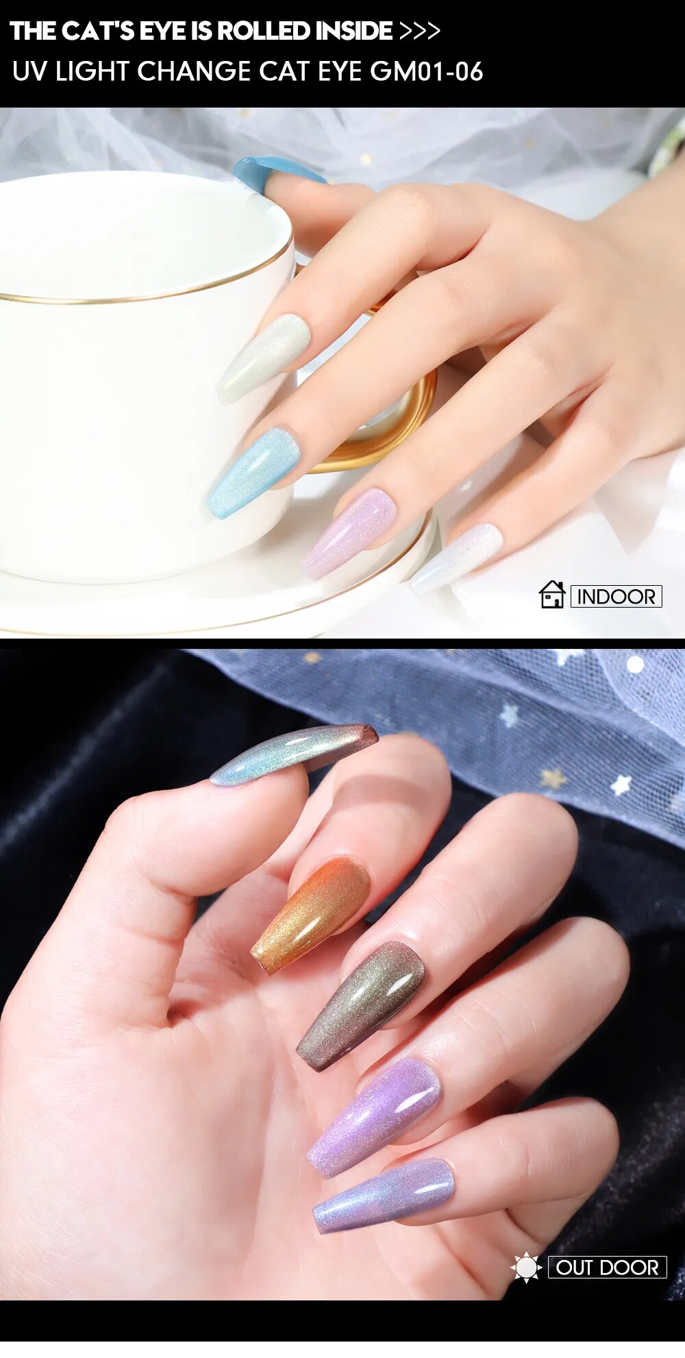 GalaxySpark Beaut Magnetic Cat Eye Nail Gel Polish - Holographic Rainbow 4D 9D Chameleon Nail Art