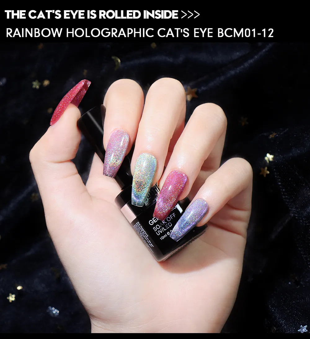 GalaxySpark Beaut Magnetic Cat Eye Nail Gel Polish - Holographic Rainbow 4D 9D Chameleon Nail Art