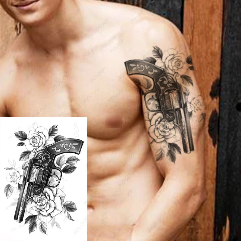 ArtisanSkin Black Gun Vine Temporary Tattoo Sticker - Waterproof Body Art