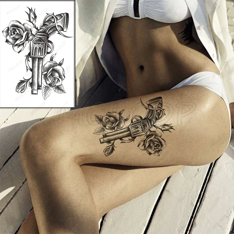 ArtisanSkin Black Gun Vine Temporary Tattoo Sticker - Waterproof Body Art