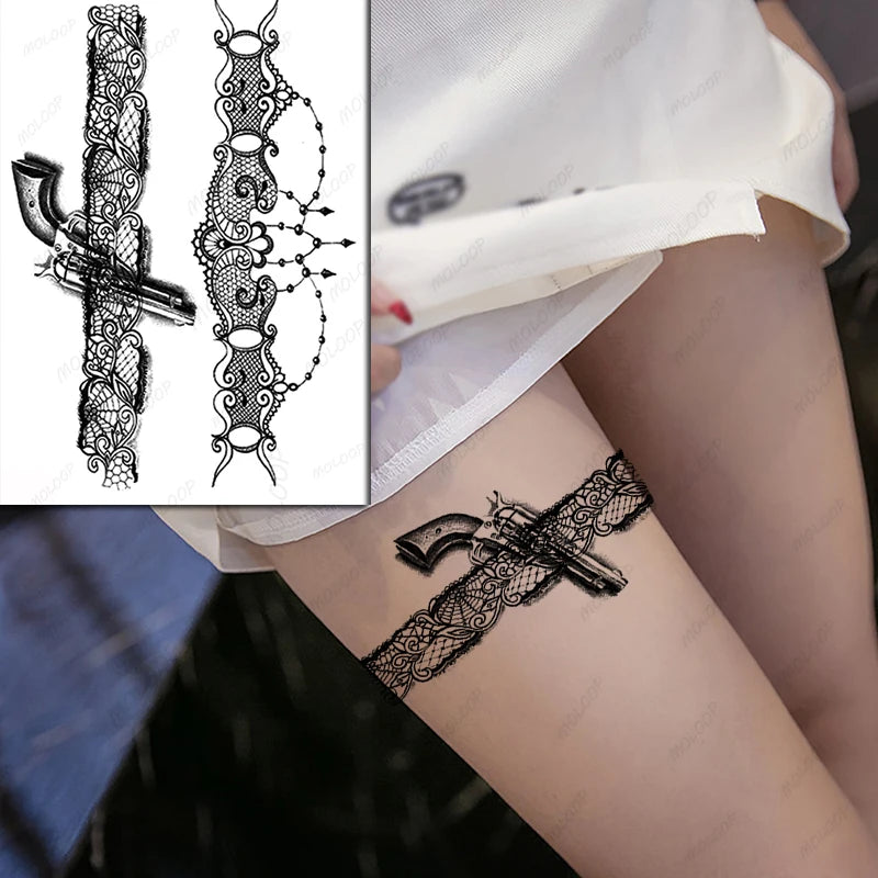 ArtisanSkin Black Gun Vine Temporary Tattoo Sticker - Waterproof Body Art