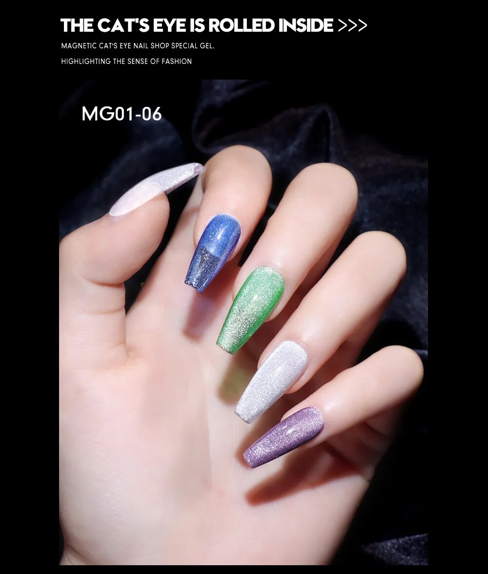 GalaxySpark Beaut Magnetic Cat Eye Nail Gel Polish - Holographic Rainbow 4D 9D Chameleon Nail Art