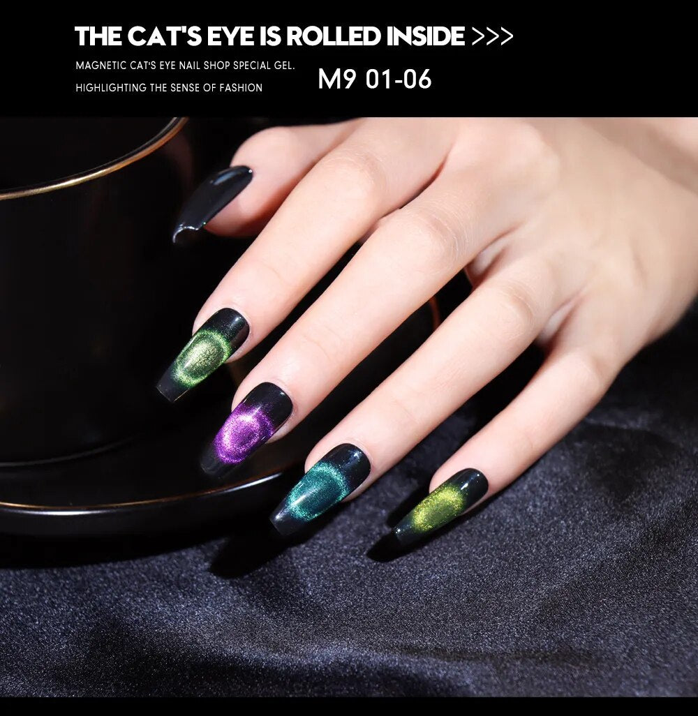 GalaxySpark Beaut Magnetic Cat Eye Nail Gel Polish - Holographic Rainbow 4D 9D Chameleon Nail Art