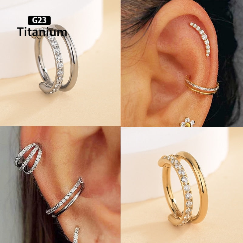 G23 Titanium Stone Hinged Segment Hoops - Piercing Body Jewelry