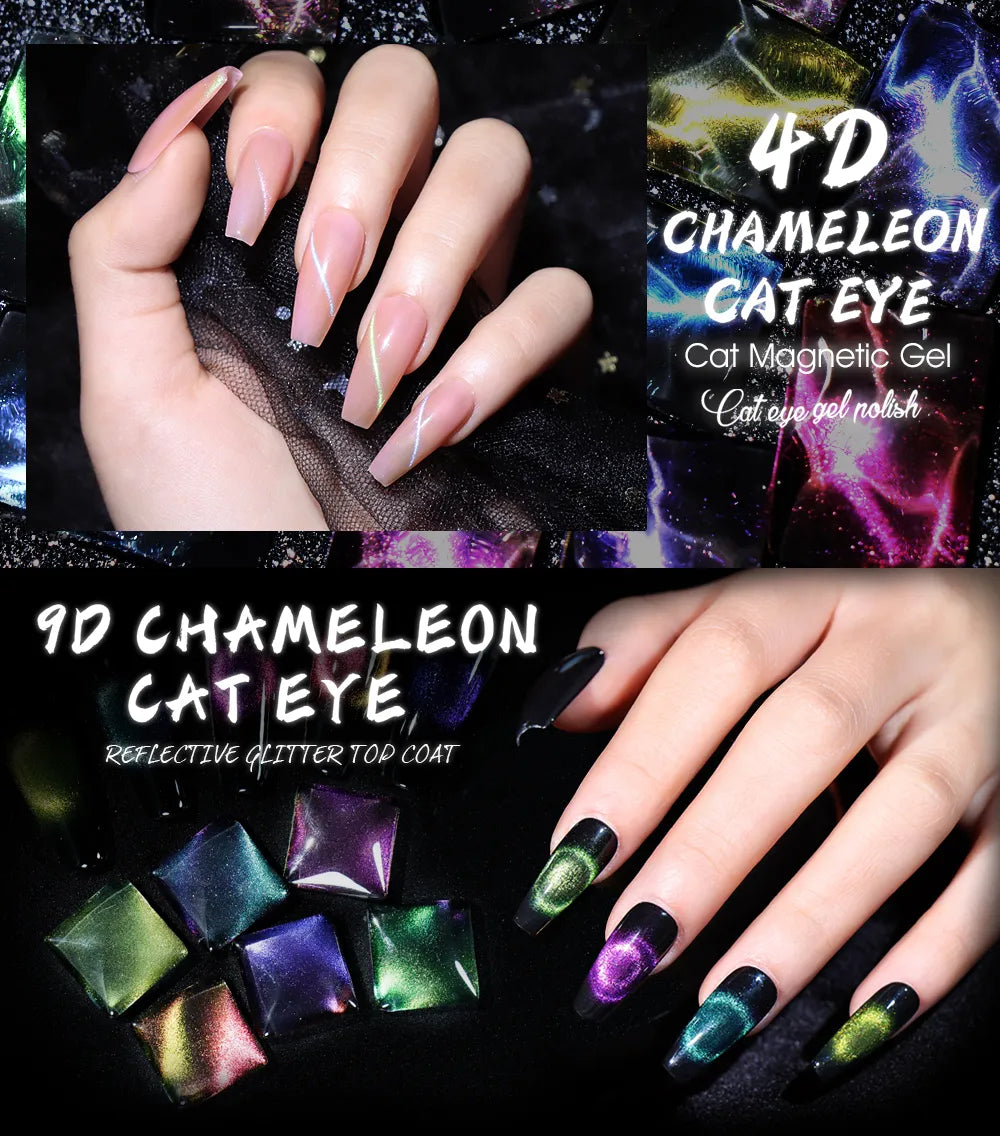 GalaxySpark Beaut Magnetic Cat Eye Nail Gel Polish - Holographic Rainbow 4D 9D Chameleon Nail Art