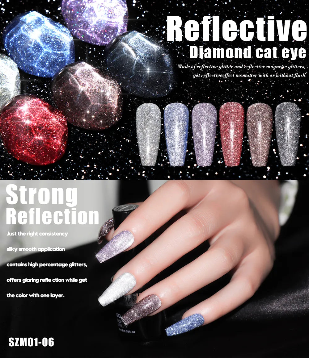 GalaxySpark Beaut Magnetic Cat Eye Nail Gel Polish - Holographic Rainbow 4D 9D Chameleon Nail Art