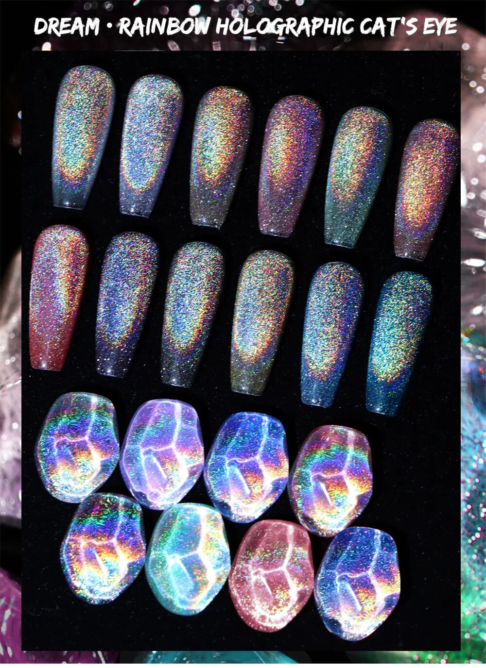 GalaxySpark Beaut Magnetic Cat Eye Nail Gel Polish - Holographic Rainbow 4D 9D Chameleon Nail Art