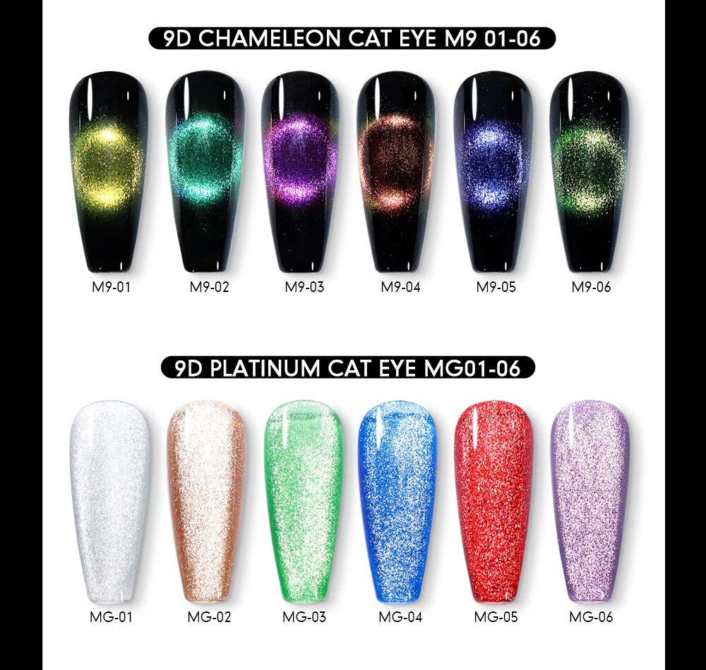 GalaxySpark Beaut Magnetic Cat Eye Nail Gel Polish - Holographic Rainbow 4D 9D Chameleon Nail Art